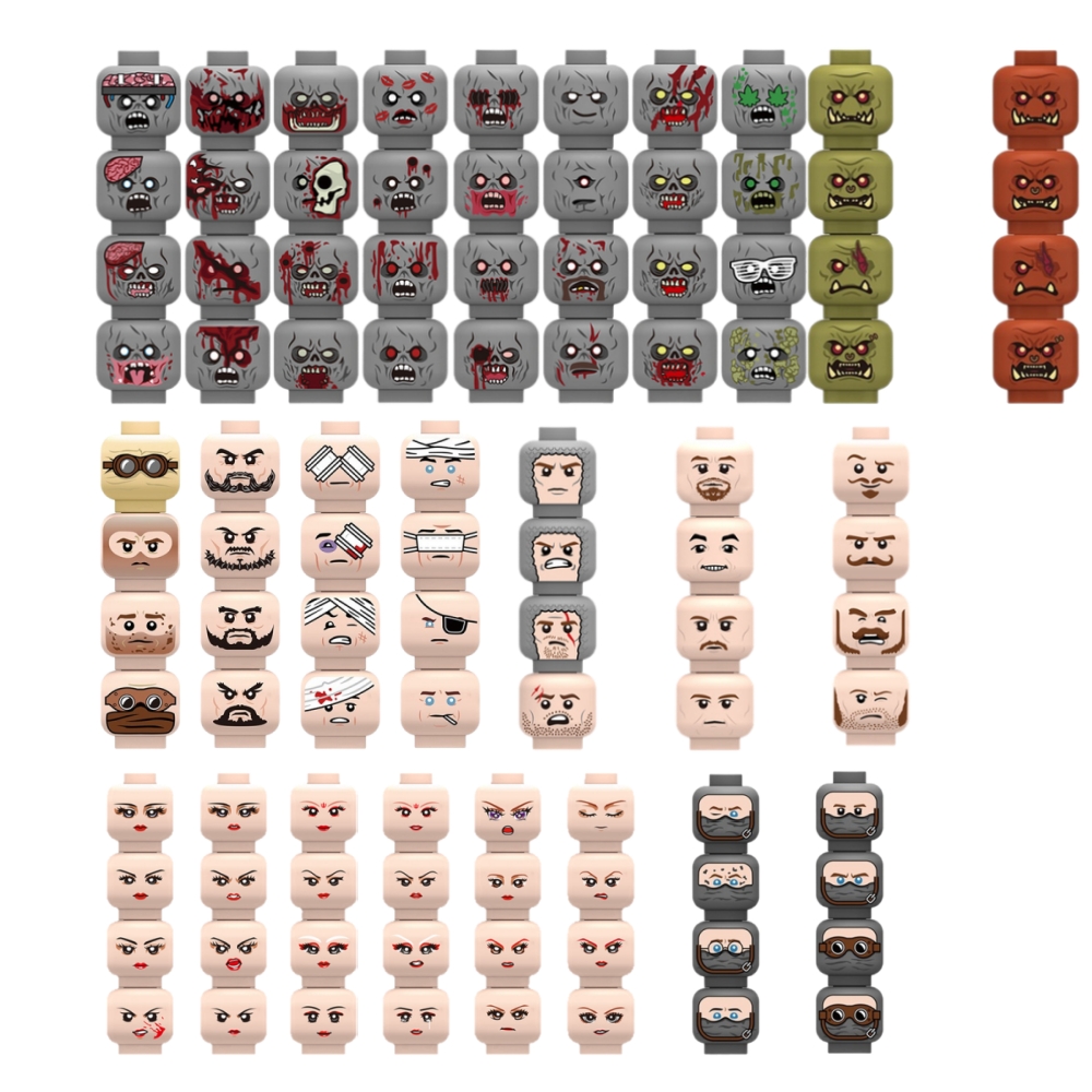 Lego Minifigure Holder - Injured Emotional Face Heads Building Blocks,