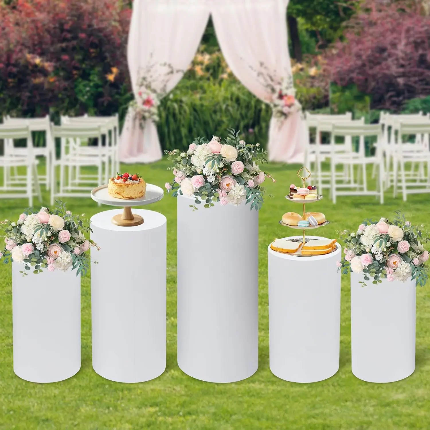 5Pcs White Cylinder Pedestal S - огляд і ціна Display Risers Set